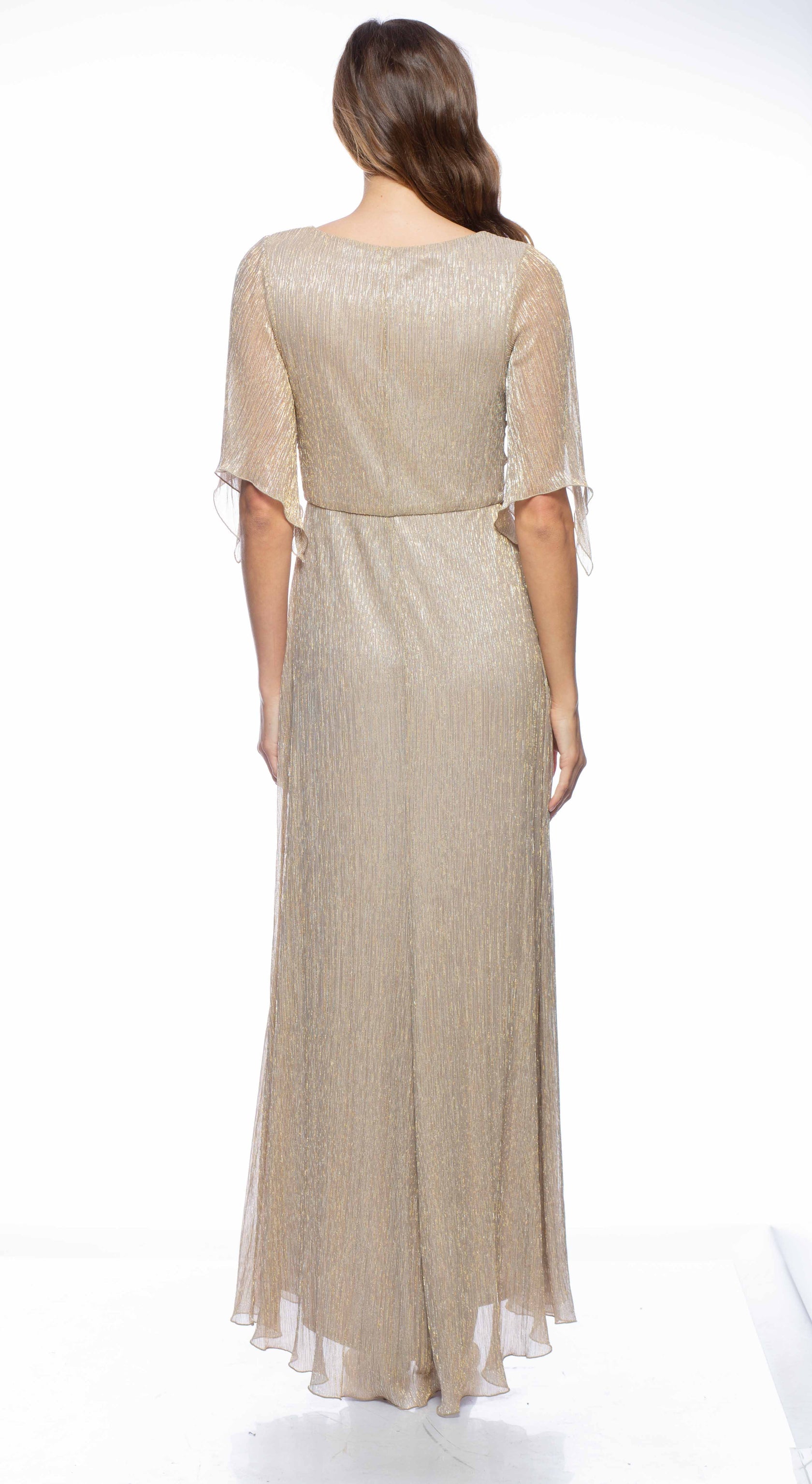 Formal Dresses Long Butterfly Sleeve Pleated Dress Gold