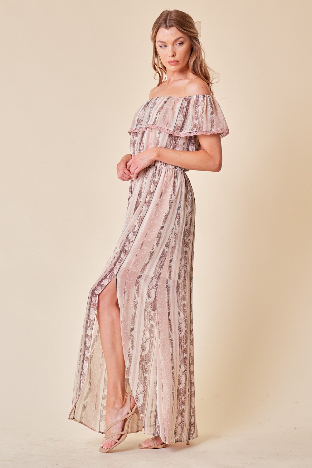Cocktail Dresses Long Off Shoulder Maxi Dress Dusty Peach
