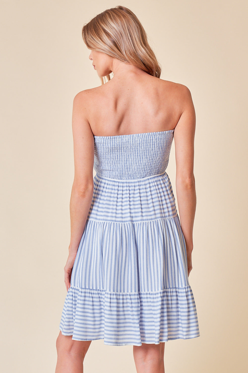 Cocktail Dresses Short Strapless Stripe Smocked Dress Lt. Denim