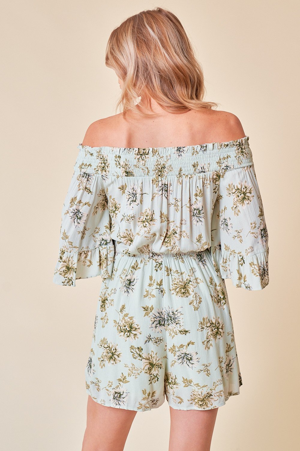 Jumpsuit Short Floral Off Shoulder Romper Mint