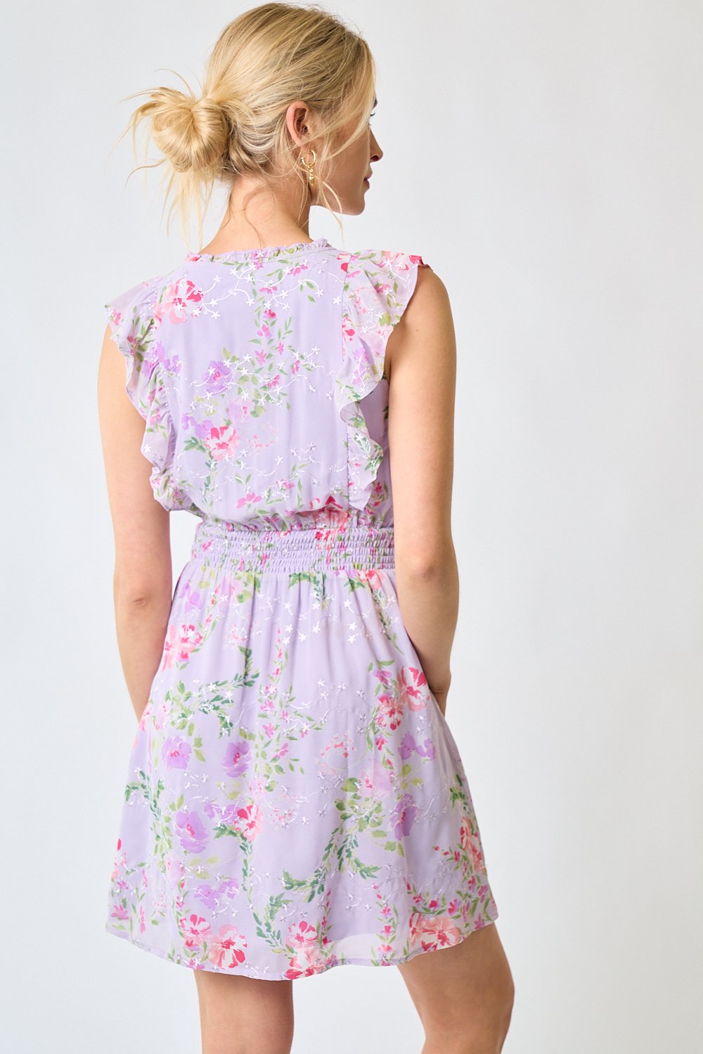 Cocktail Dresses Short Sleeveless Printed Floral Dress Lavender