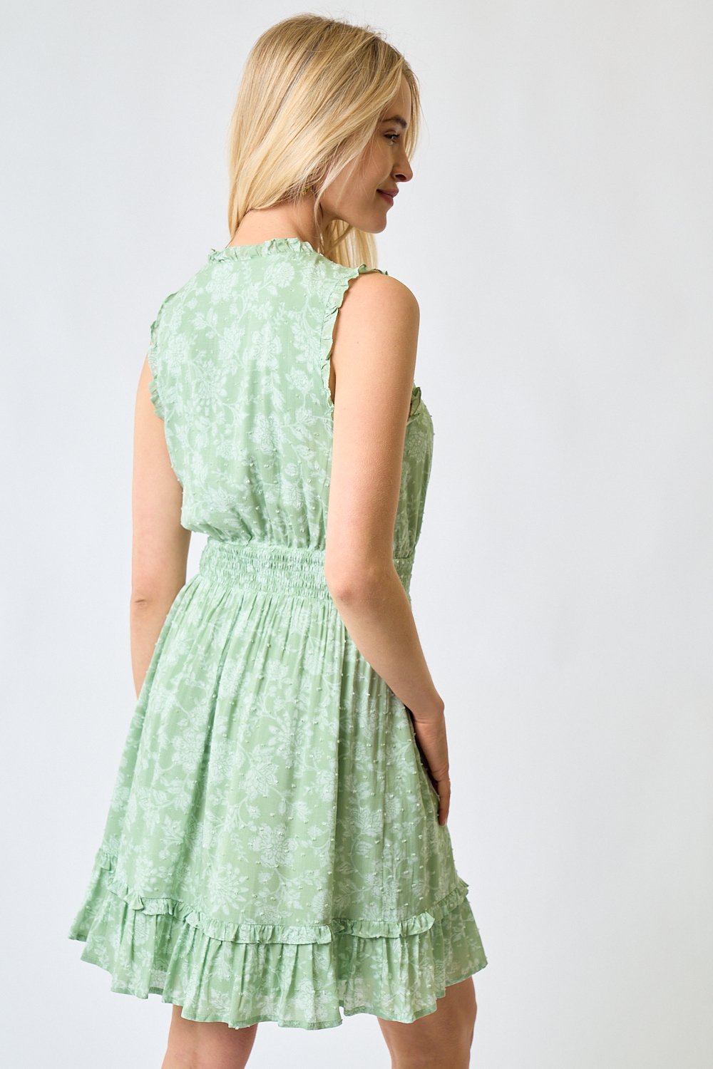 Cocktail Dresses Short Sleeveless V Neck Floral Dress Lt. Green