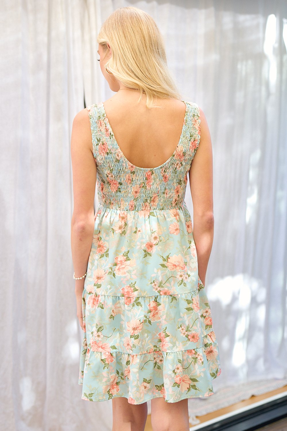 Cocktail Dresses Short Floral Sleeveless Tiered Dress Mint