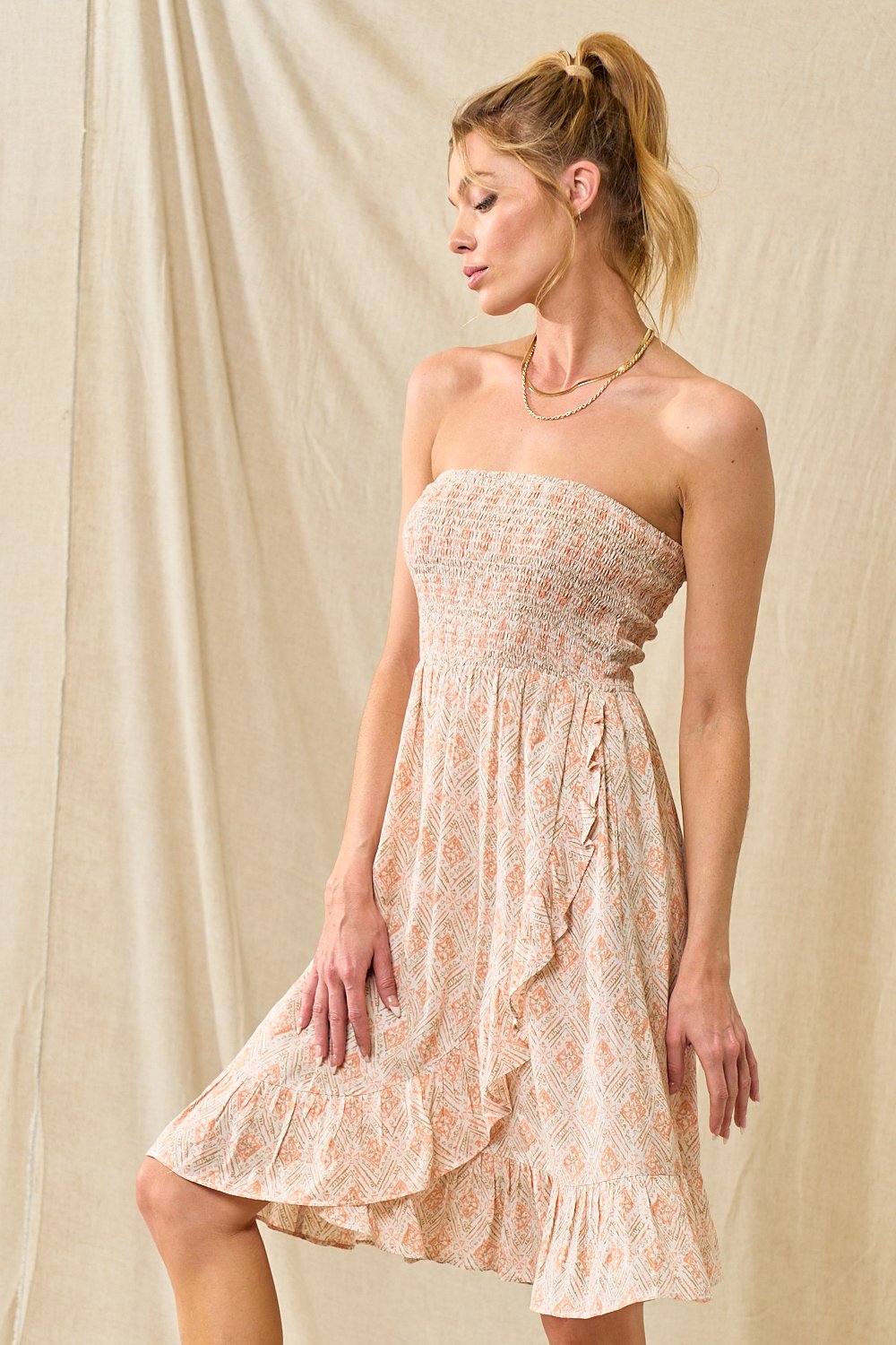 Cocktail Dresses Short Strapless Ruffle Dress Orange