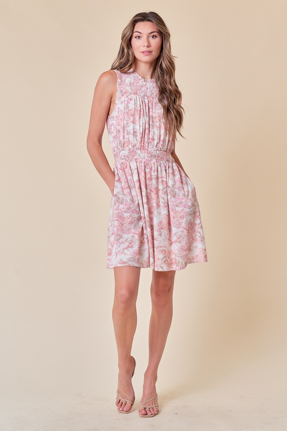 Cocktail Dresses Short Sleeveless Floral Pocket Dress Blush