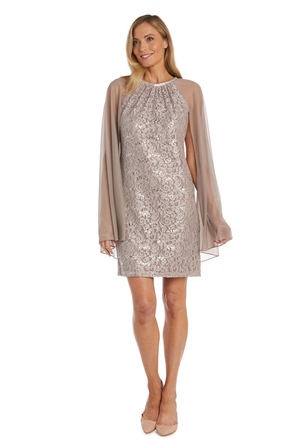 Mother of the Bride Dresses Short Glitter Lace Cape Cocktail Dress Champagne