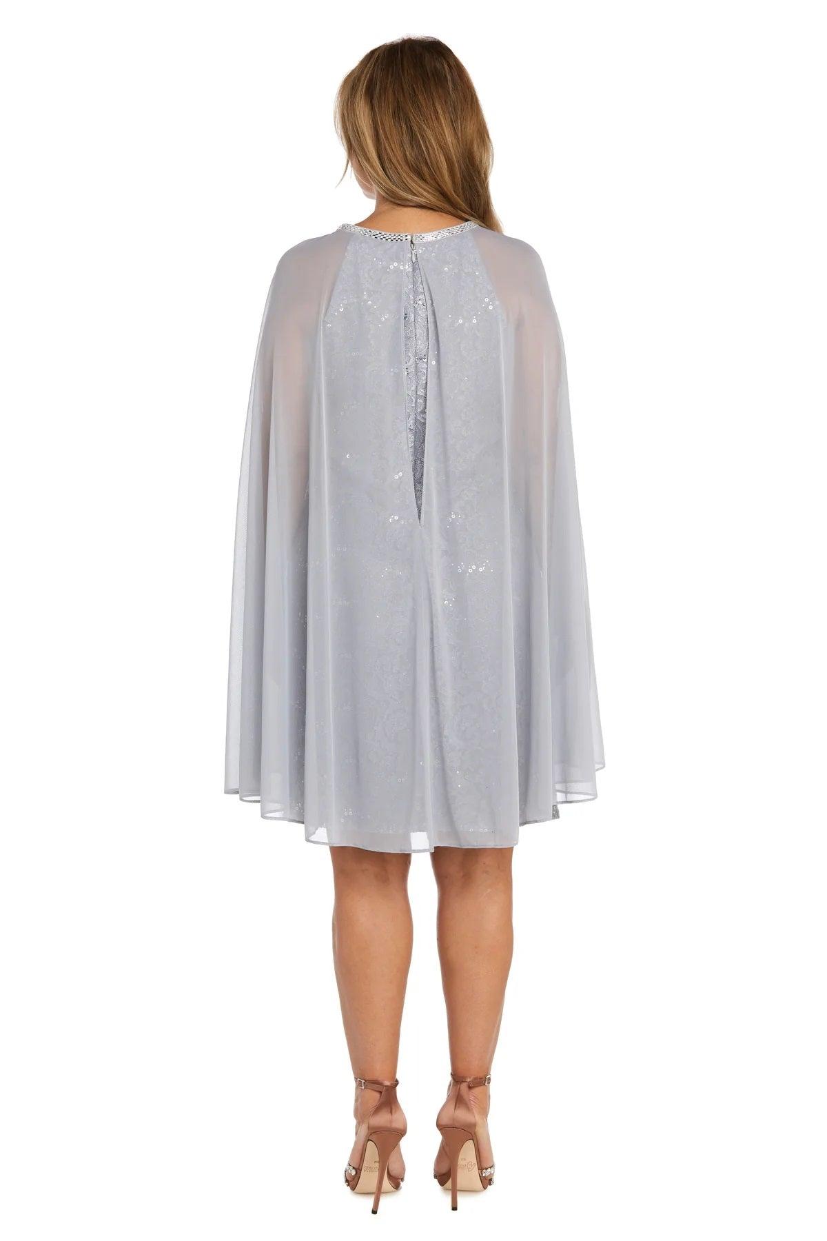 Mother of the Bride Dresses Short Glitter Lace Cape Cocktail Dress Silver