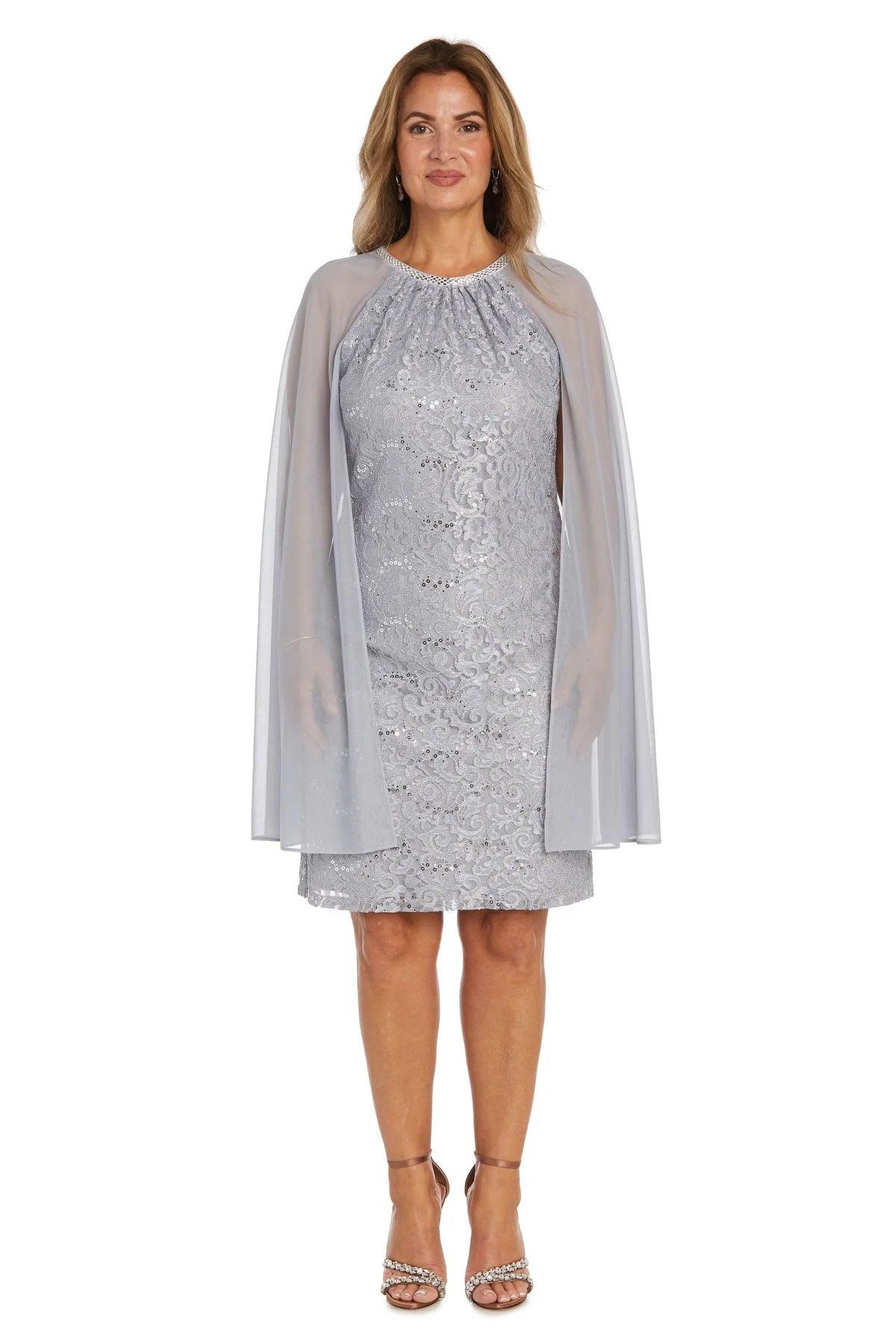 Mother of the Bride Dresses Plus Size Glitter Lace Cape Dress Silver
