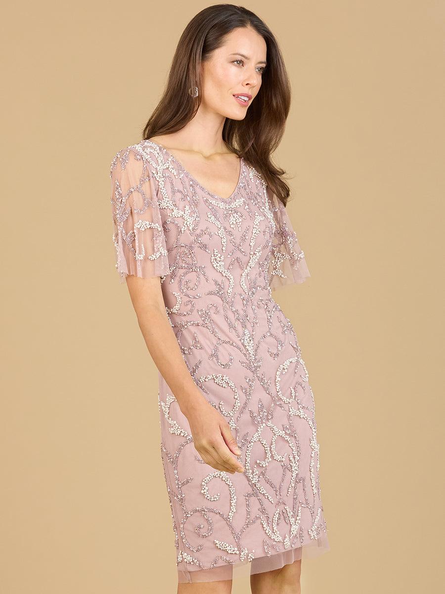 Cocktail Dresses Formal Beaded Short Dress Dusty Rose