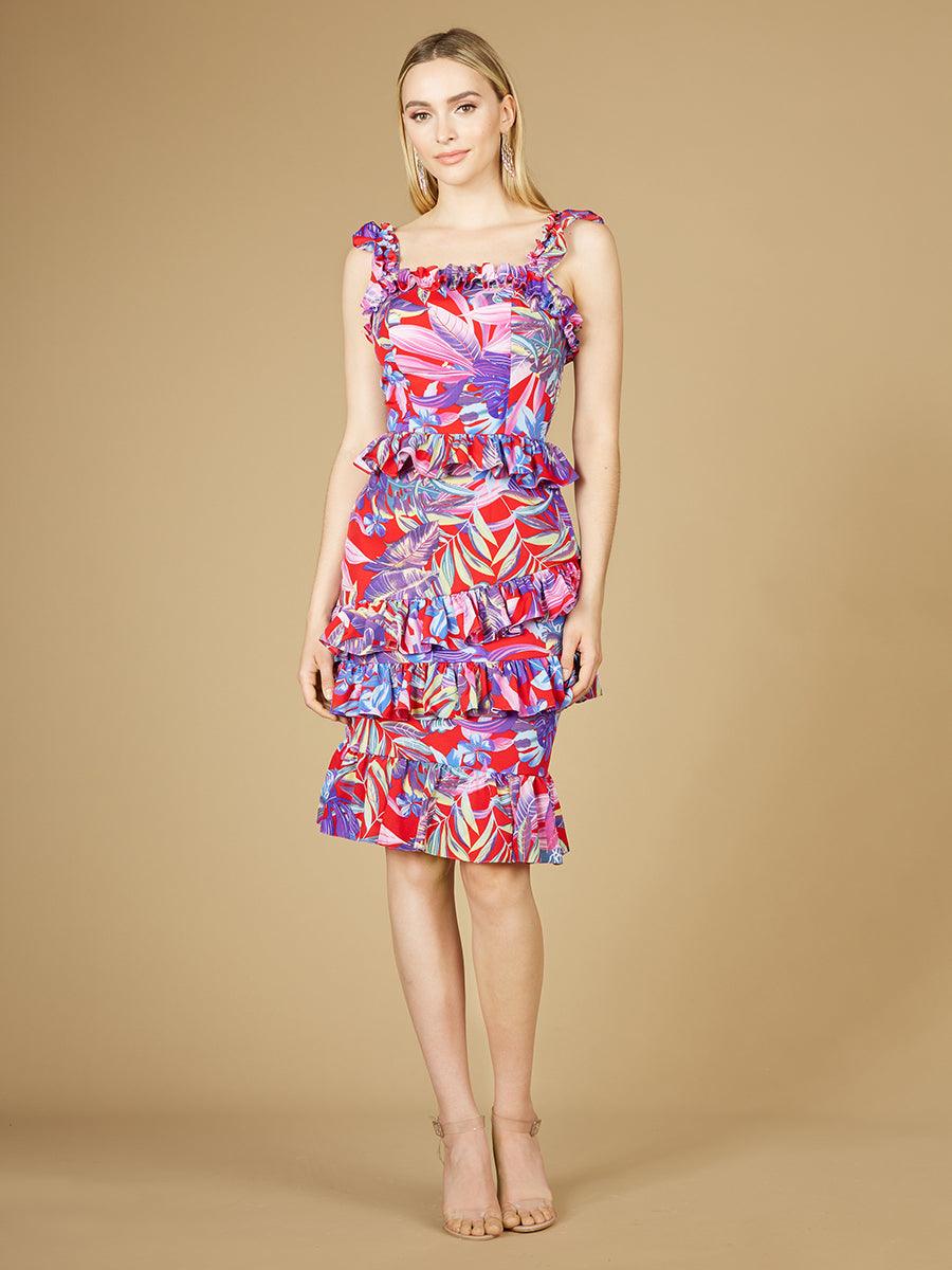 Cocktail Dresses Sleeveless Printed Cocktail Dress Red