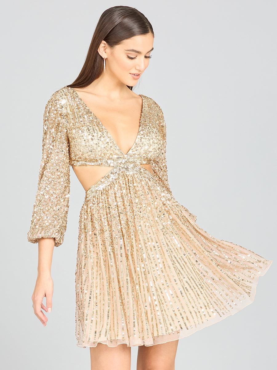 Champagne Lara Dresses 29288 Long Sleeve Cut Out Cocktail Dress