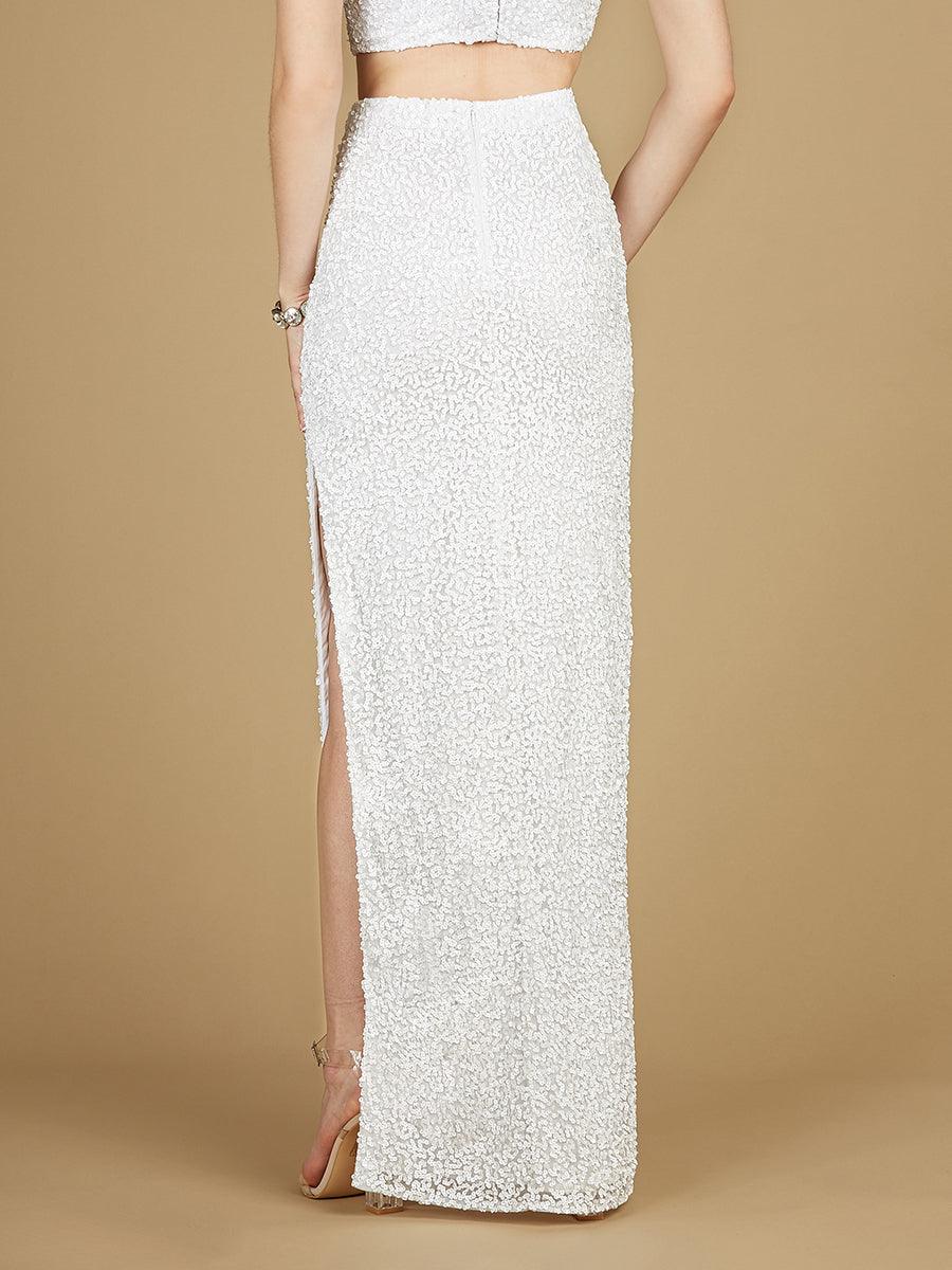 Prom Dresses Beaded Skirt Side Slit Ivory