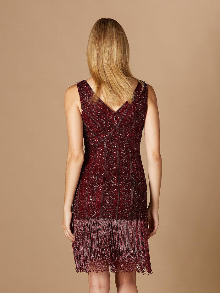 Cocktail Dresses Sleeveless Fringe Cocktail Dress Wine
