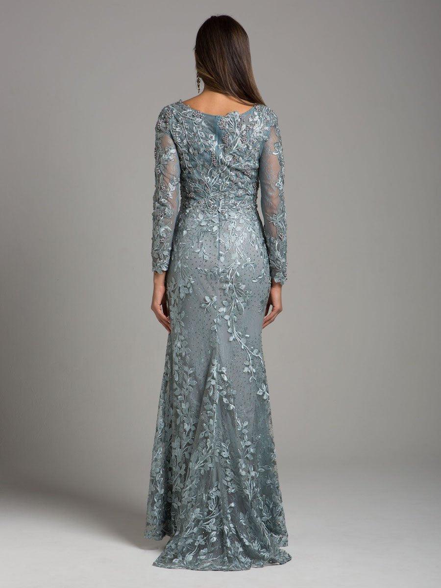 Formal Dresses Long Sleeve Embellished Evening Gown Silver Sage