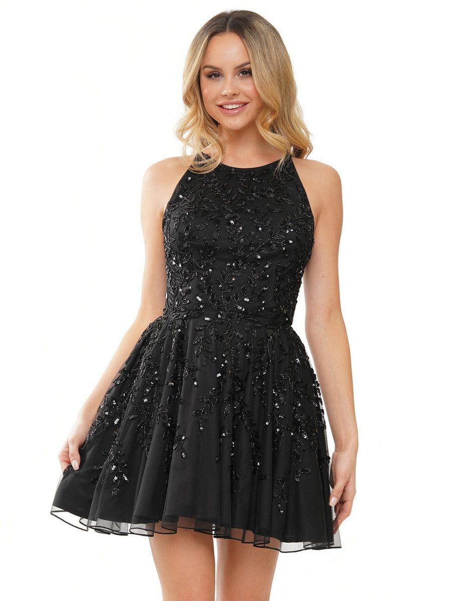 Cocktail Dresses Homecoming Halter Short Cocktail Dress Black