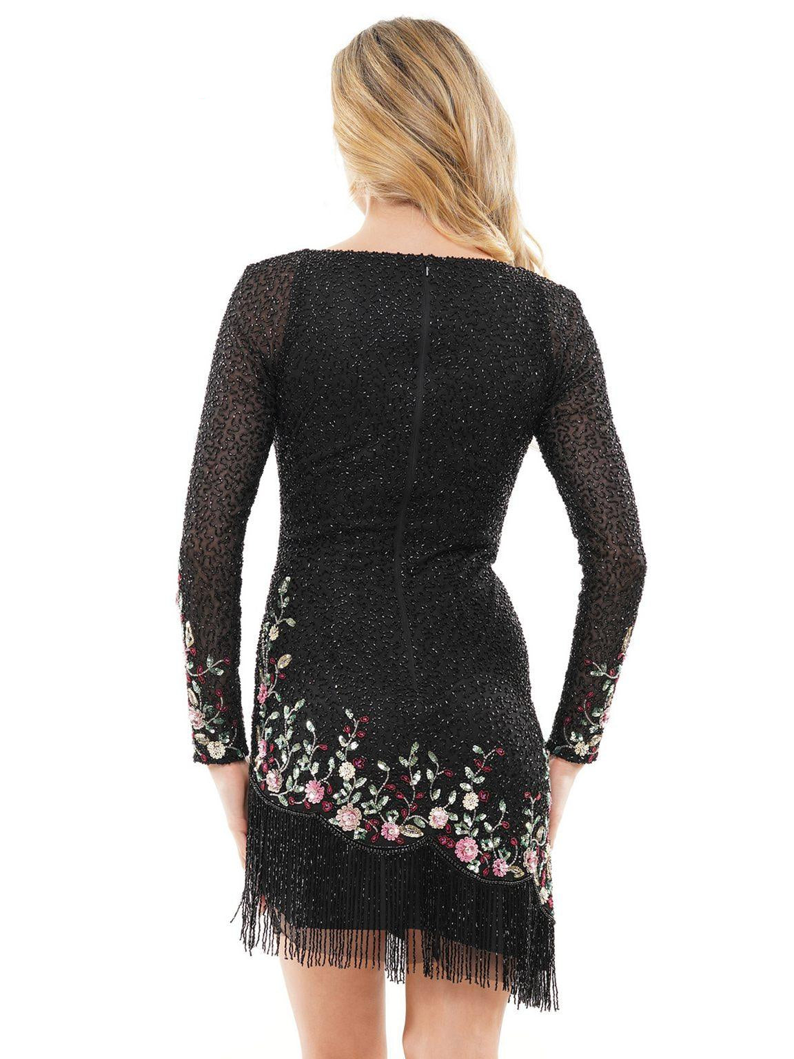 Cocktail Dresses Long Sleeve Floral Cocktail Dress Black