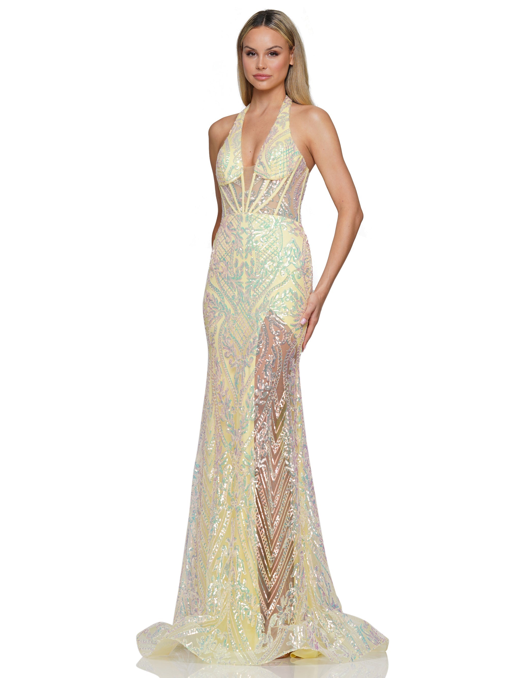 Prom Dresses Long Formal Halter Fitted Prom Dress Yellow