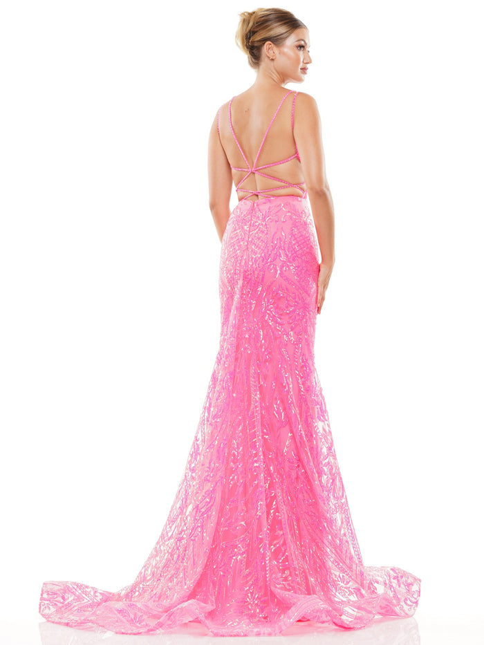 Prom Dresses Long Formal Fitted Sequin Prom Dress Hot Pink