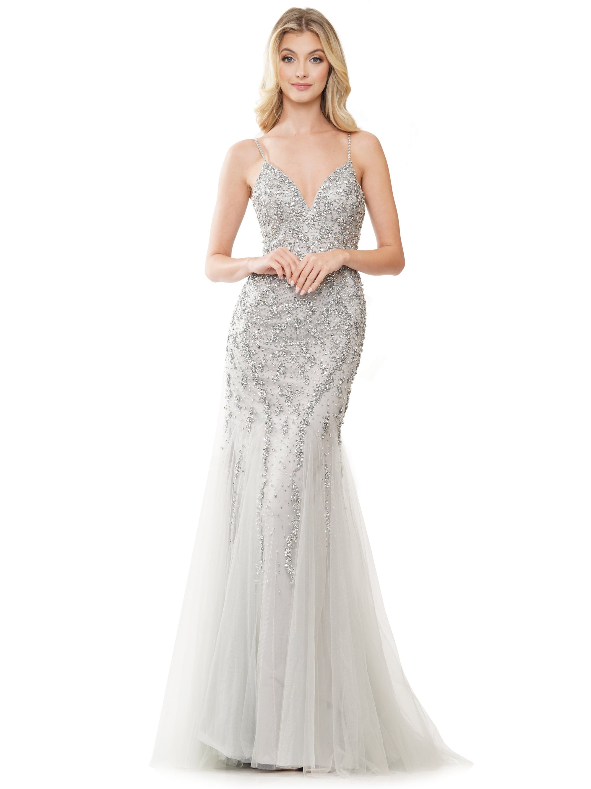 Prom Dresses Long Fitted Spaghetti Strap Prom Dress Silver