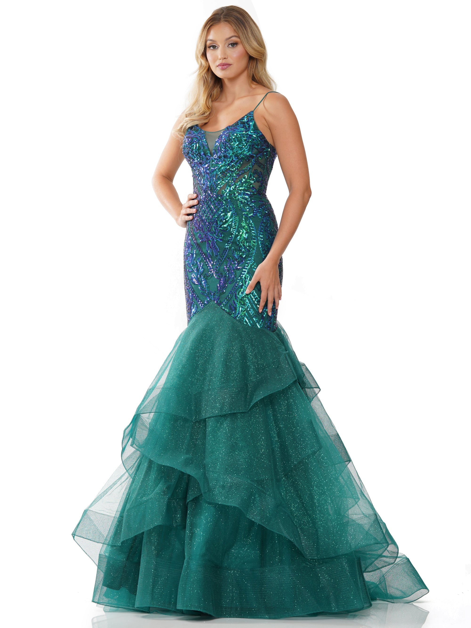 Prom Dresses Long Spaghetti Strap Glitter Mermaid Prom Dress Deep Green