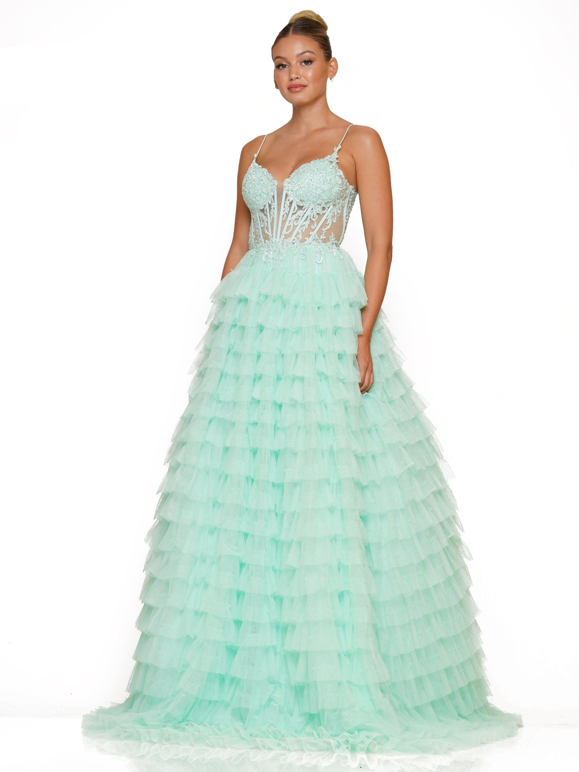 Colors 3219 Prom Long Spaghetti Strap Beaded mesh ball Gown