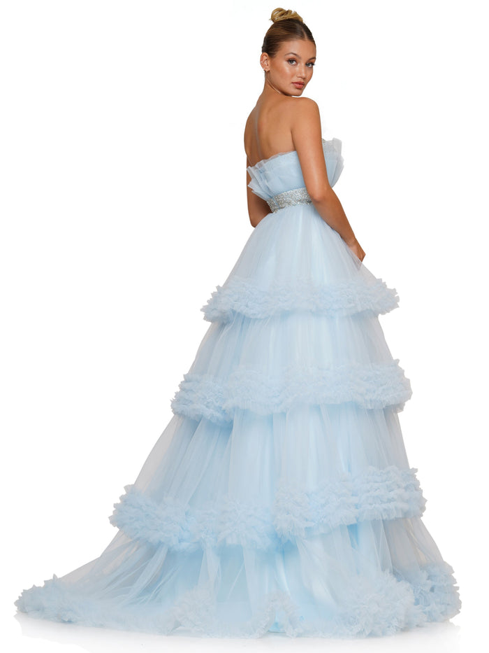 Prom Dresses Prom Long Strapless Tiered Ball Gown Light Blue