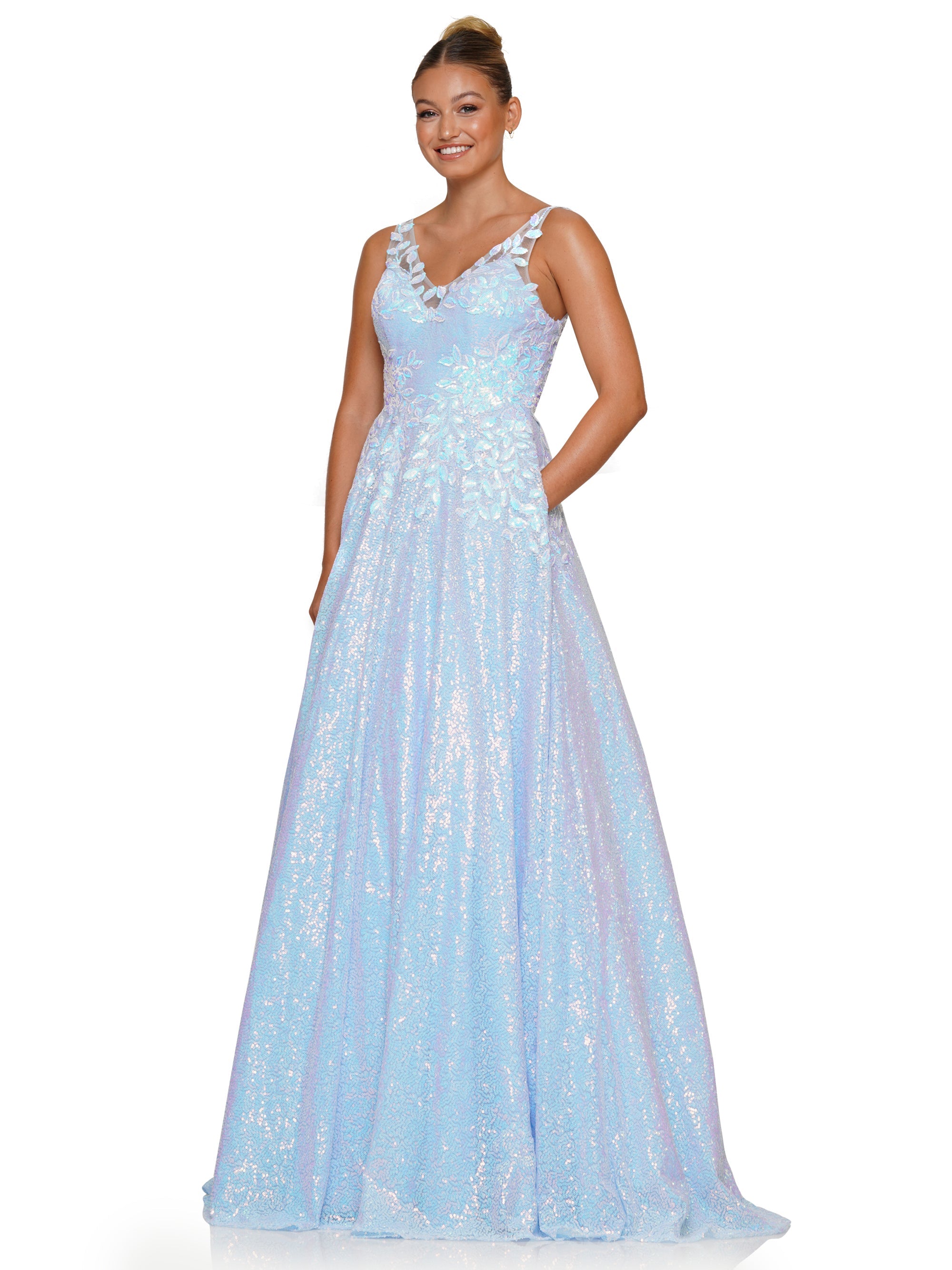 Light Blue Colors 3246 Long Sleeveless Sequin Prom Ball Gown for $499