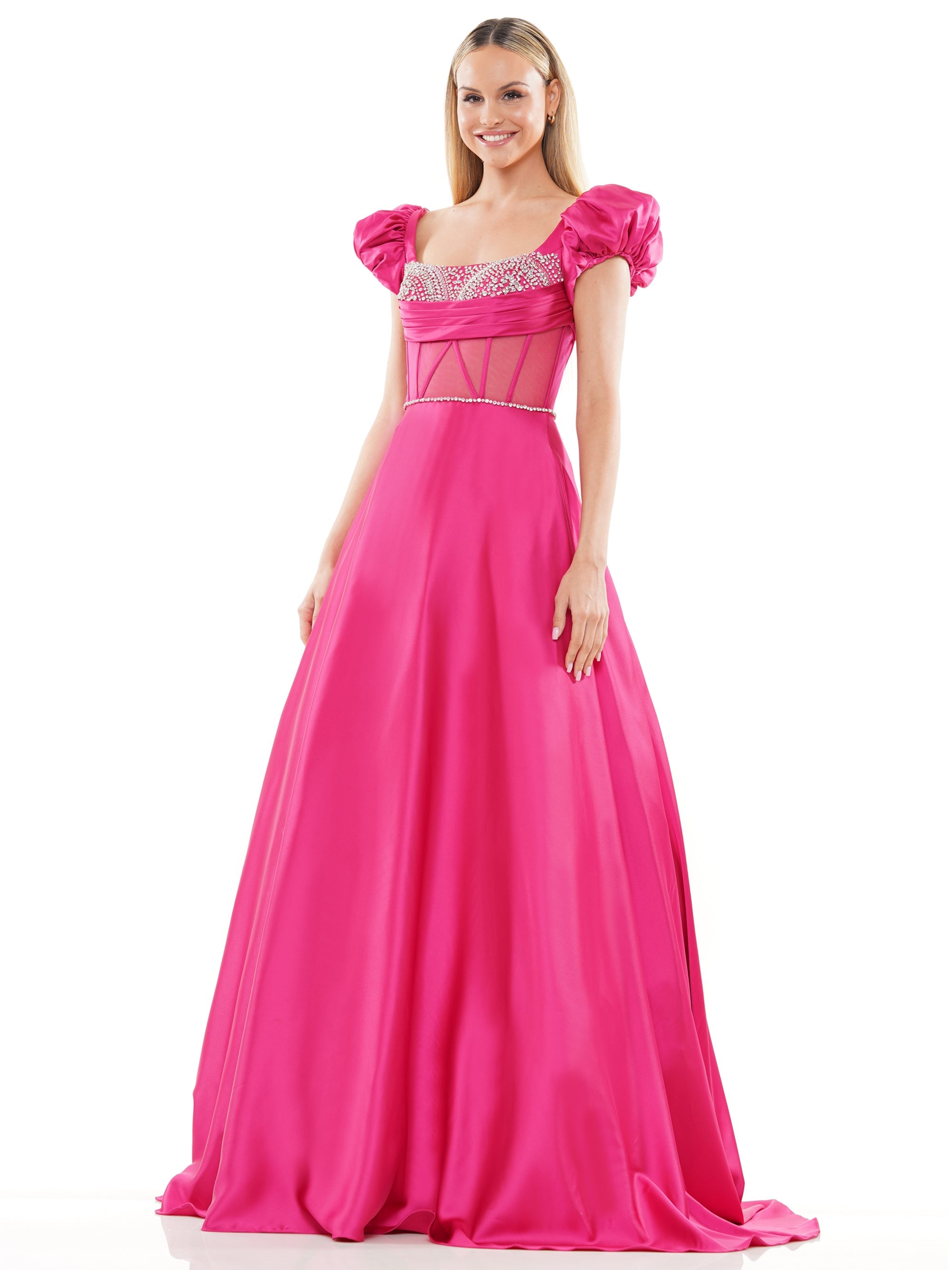 Prom Dresses Long Formal Satin Pocket Prom Ball Gown Hot Pink