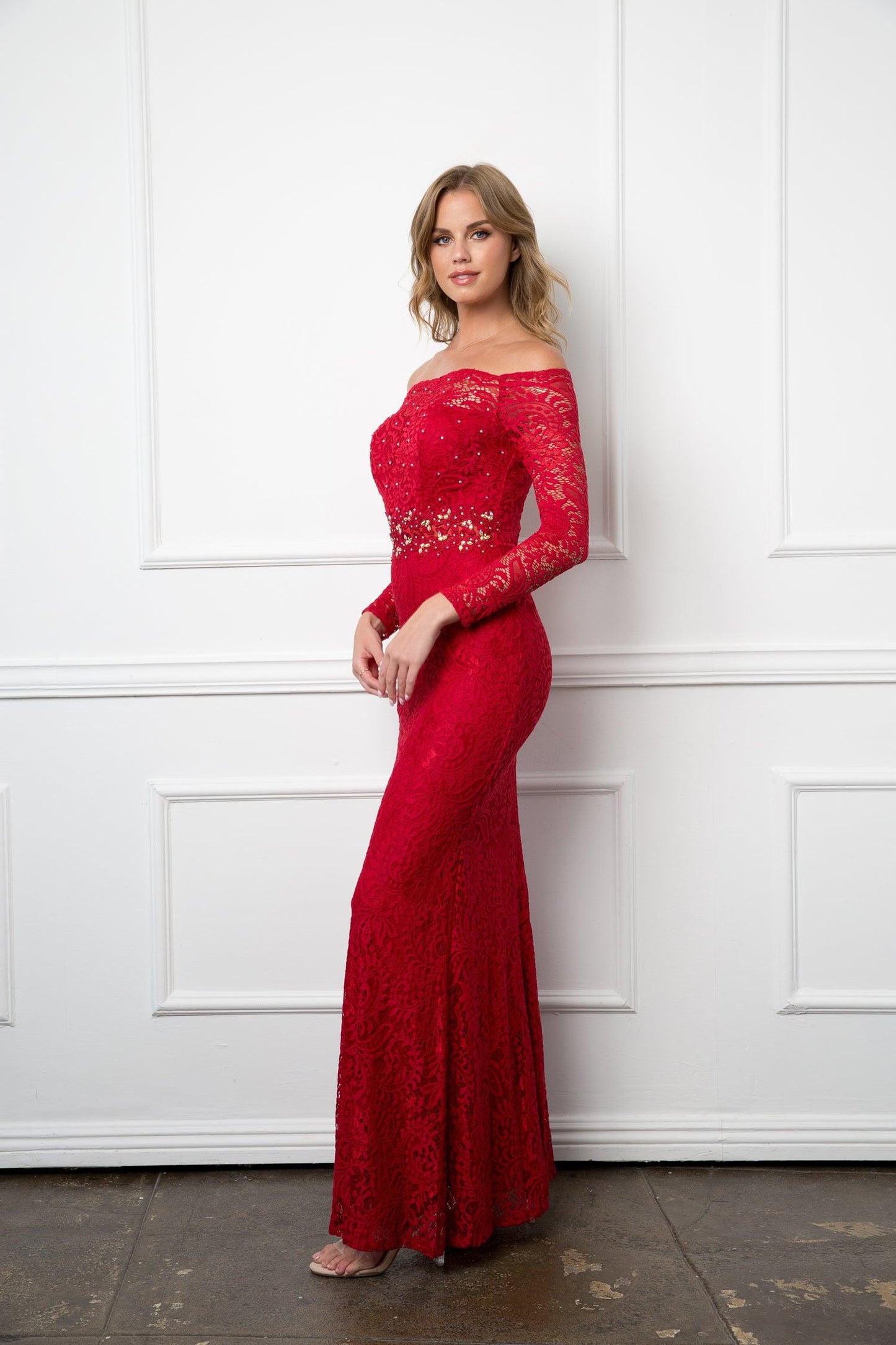 Long Off Shoulder Formal Lace Evening Party Dress