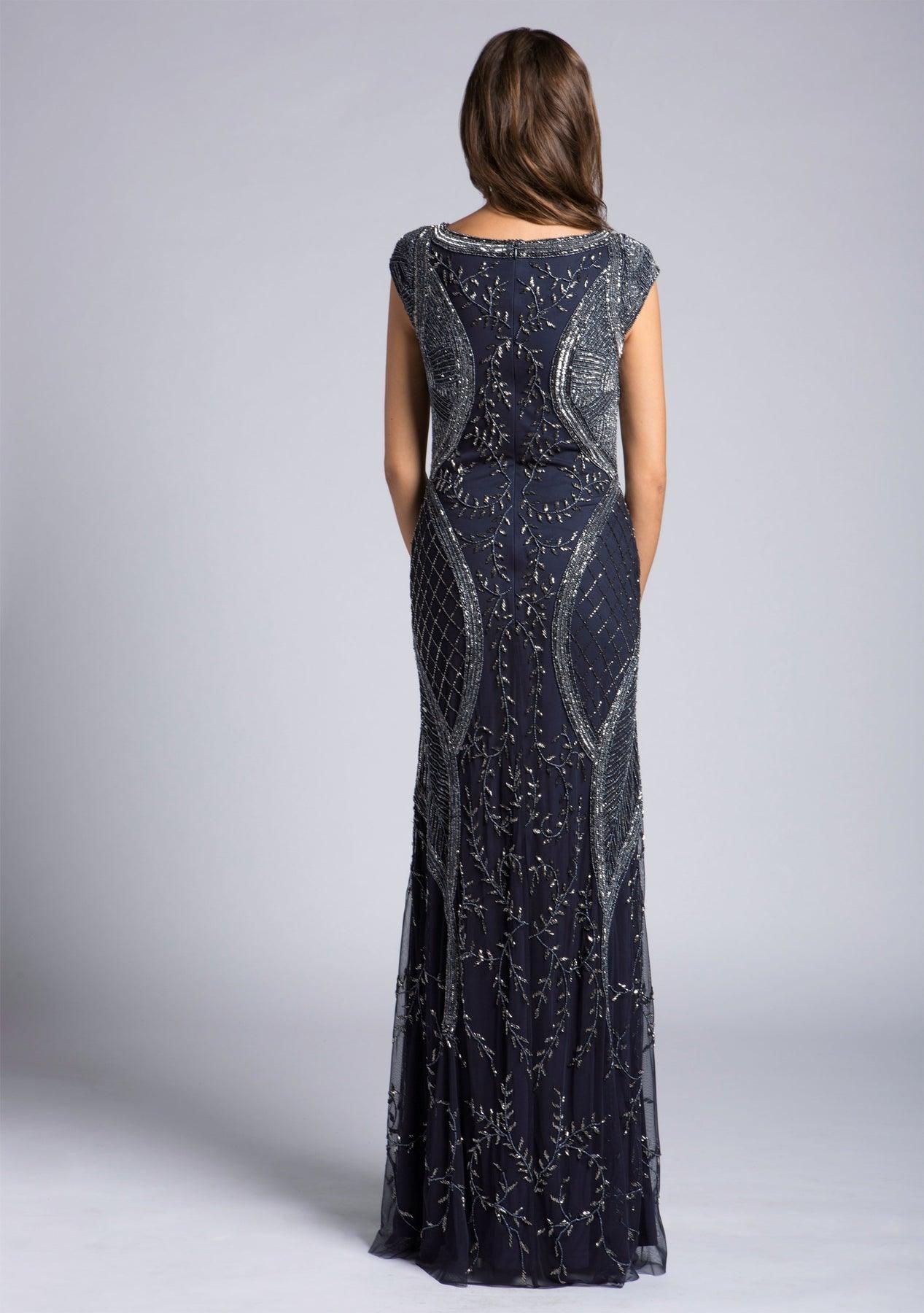 Formal Dresses Long Cap Sleeve Formal Dress Navy