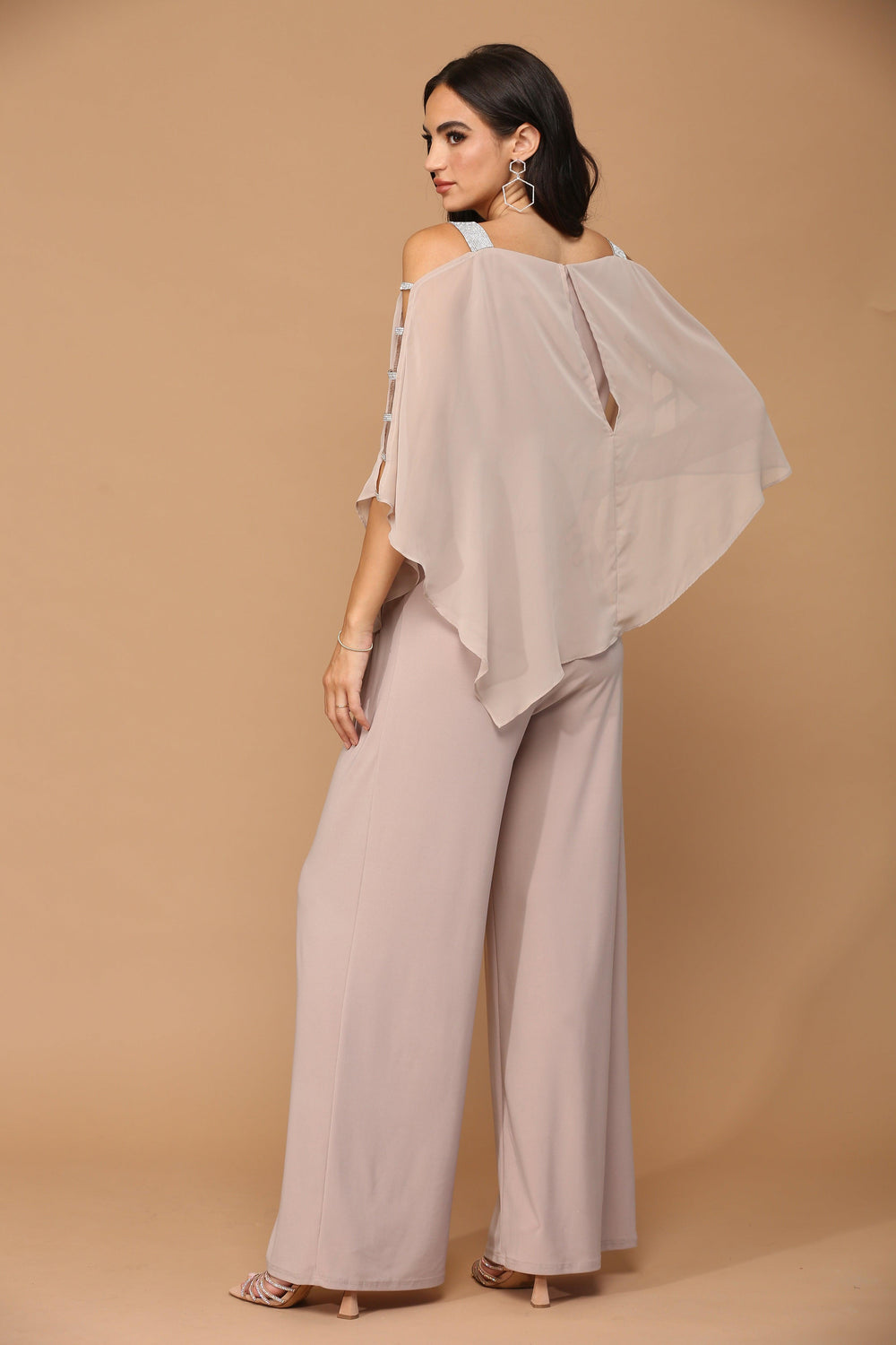 Formal Chiffon Cape Overlay Jumpsuit