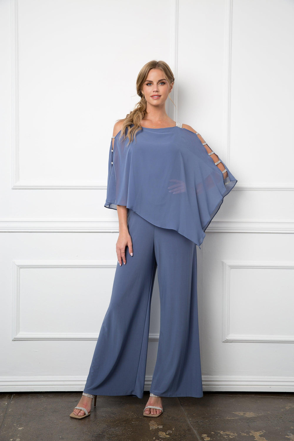 Formal Chiffon Cape Overlay Jumpsuit