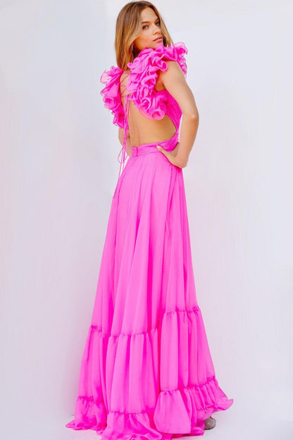 Prom Dresses Long Sleeveless Pleated Maxi Prom Dress Hot Pink