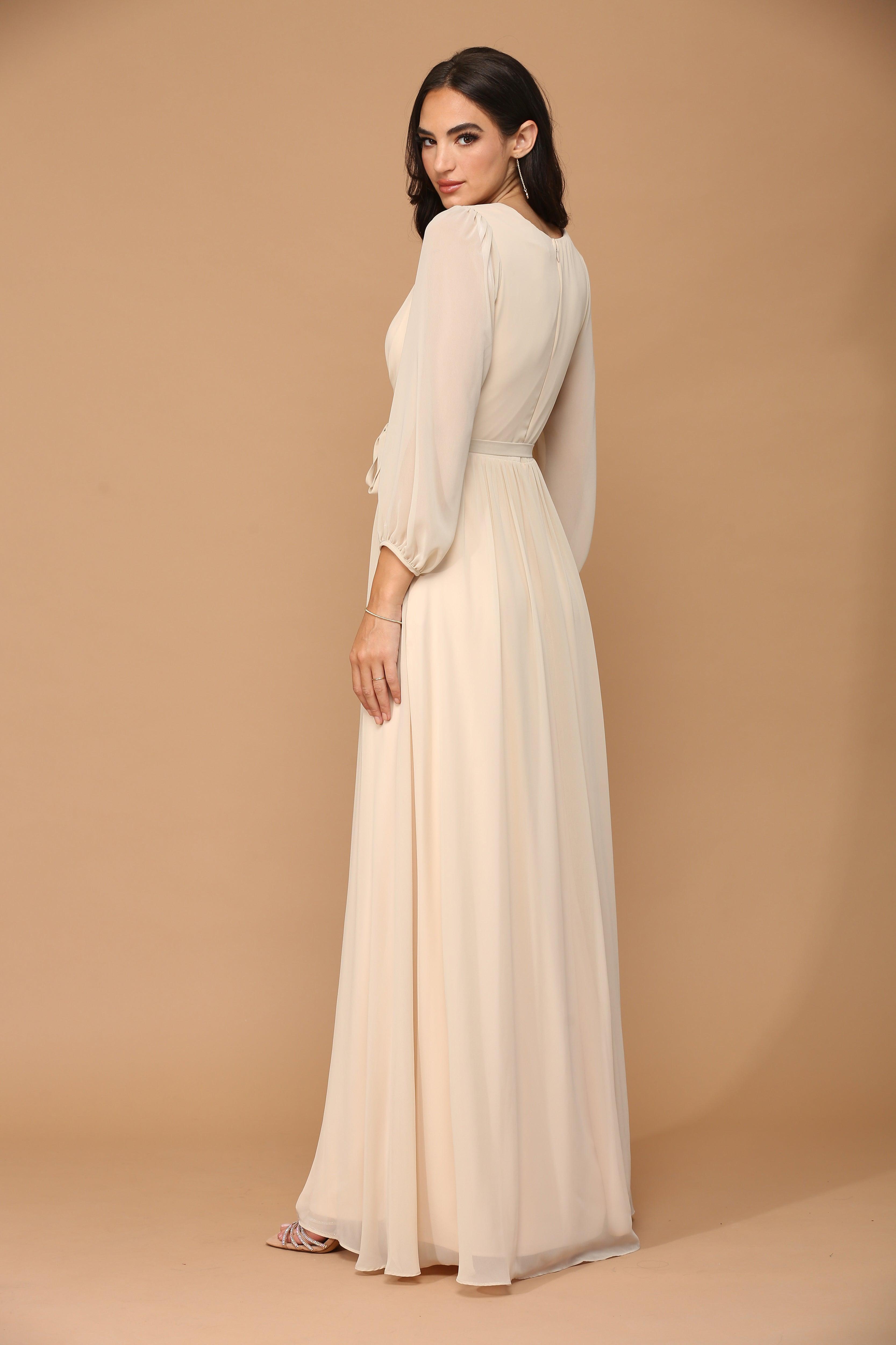 Long Sleeve Formal A Line Dress Champagne