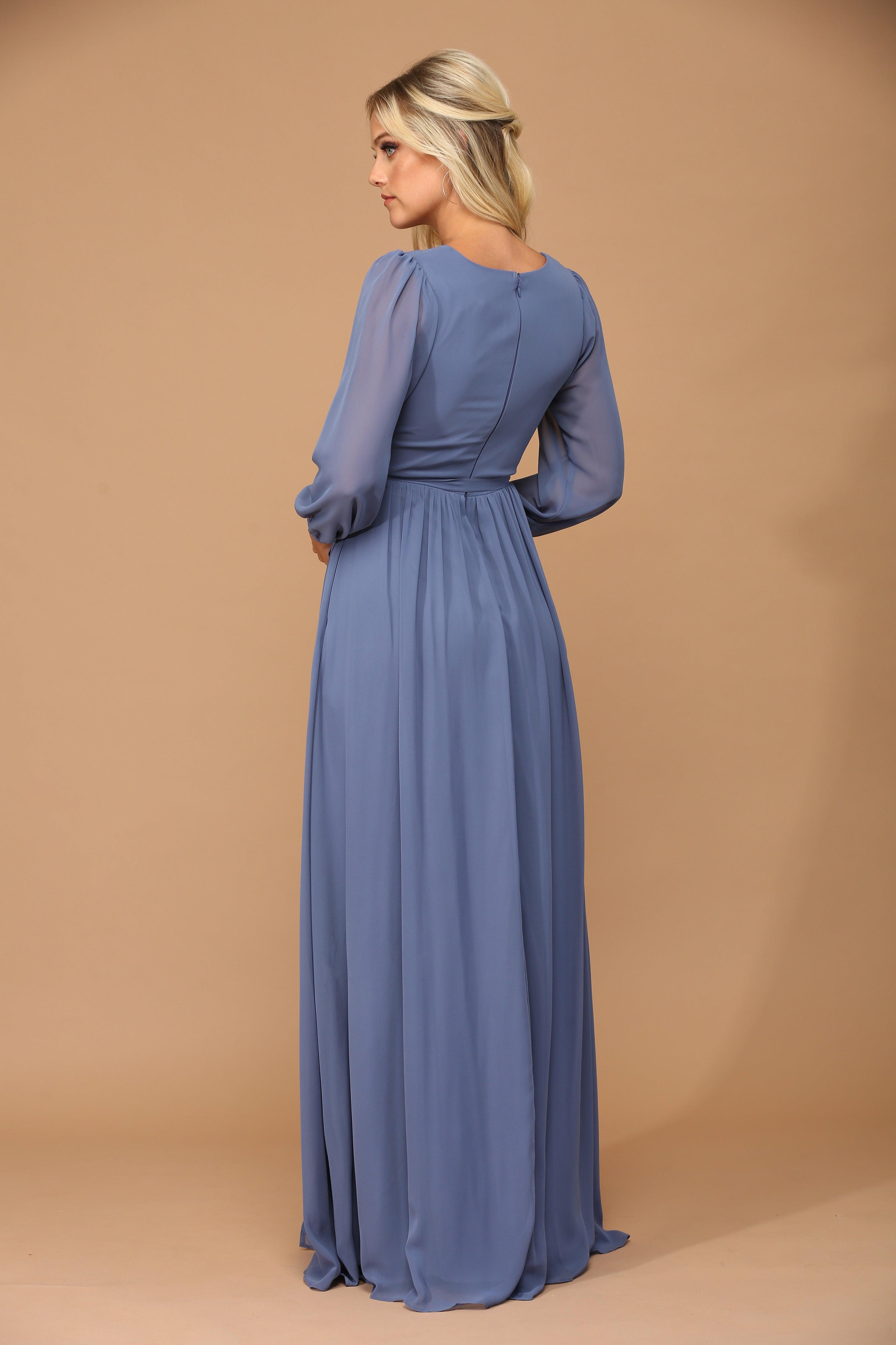 Long Sleeve Formal A Line Dress Slate