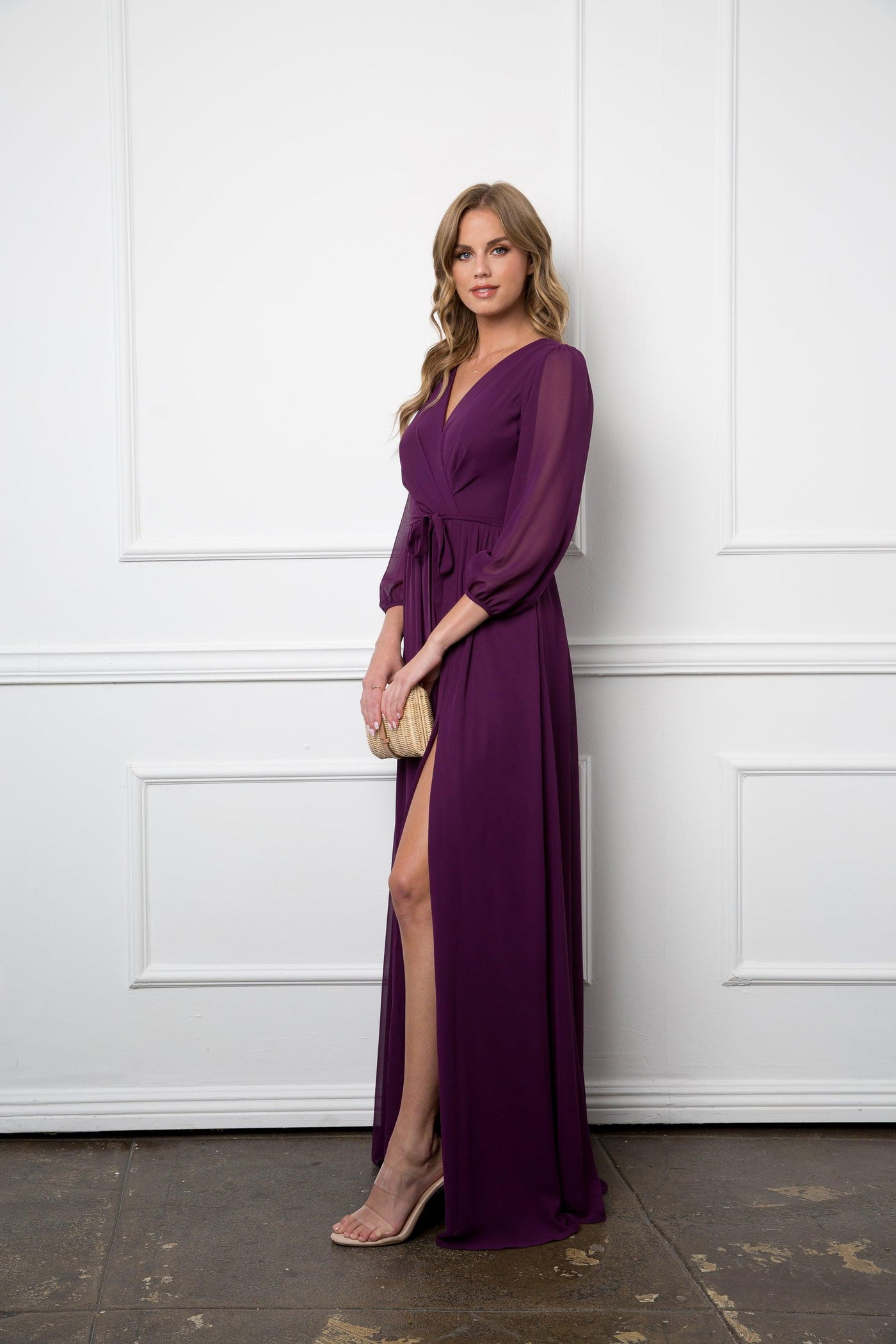 Long Sleeve Mother of the Bride Chiffon Dress
