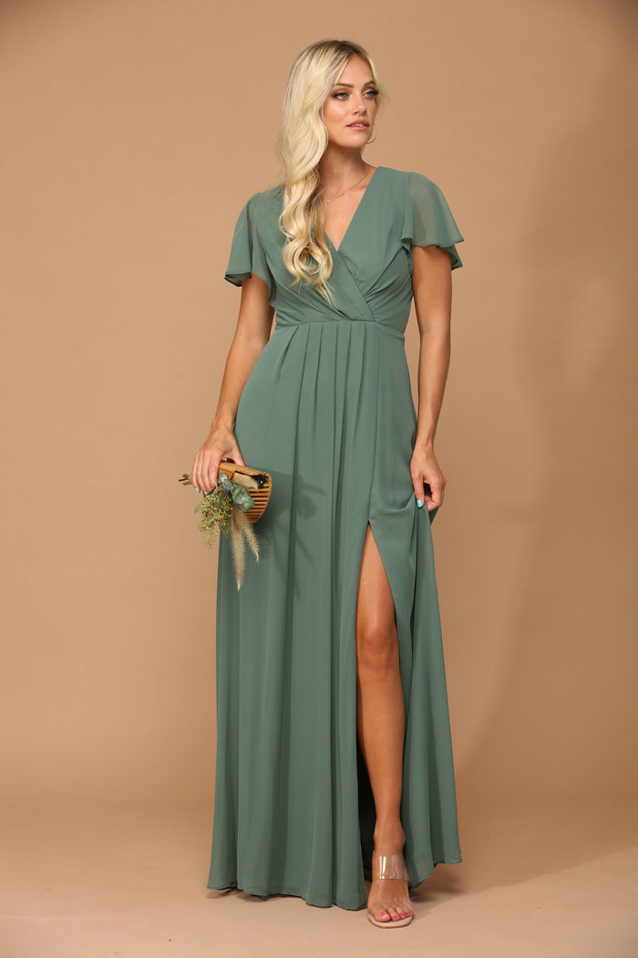 Long Short Sleeve Mother of the Bride Chiffon Dress