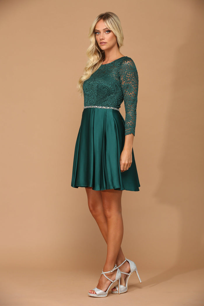 Long Sleeve Beaded Cocktail Dress