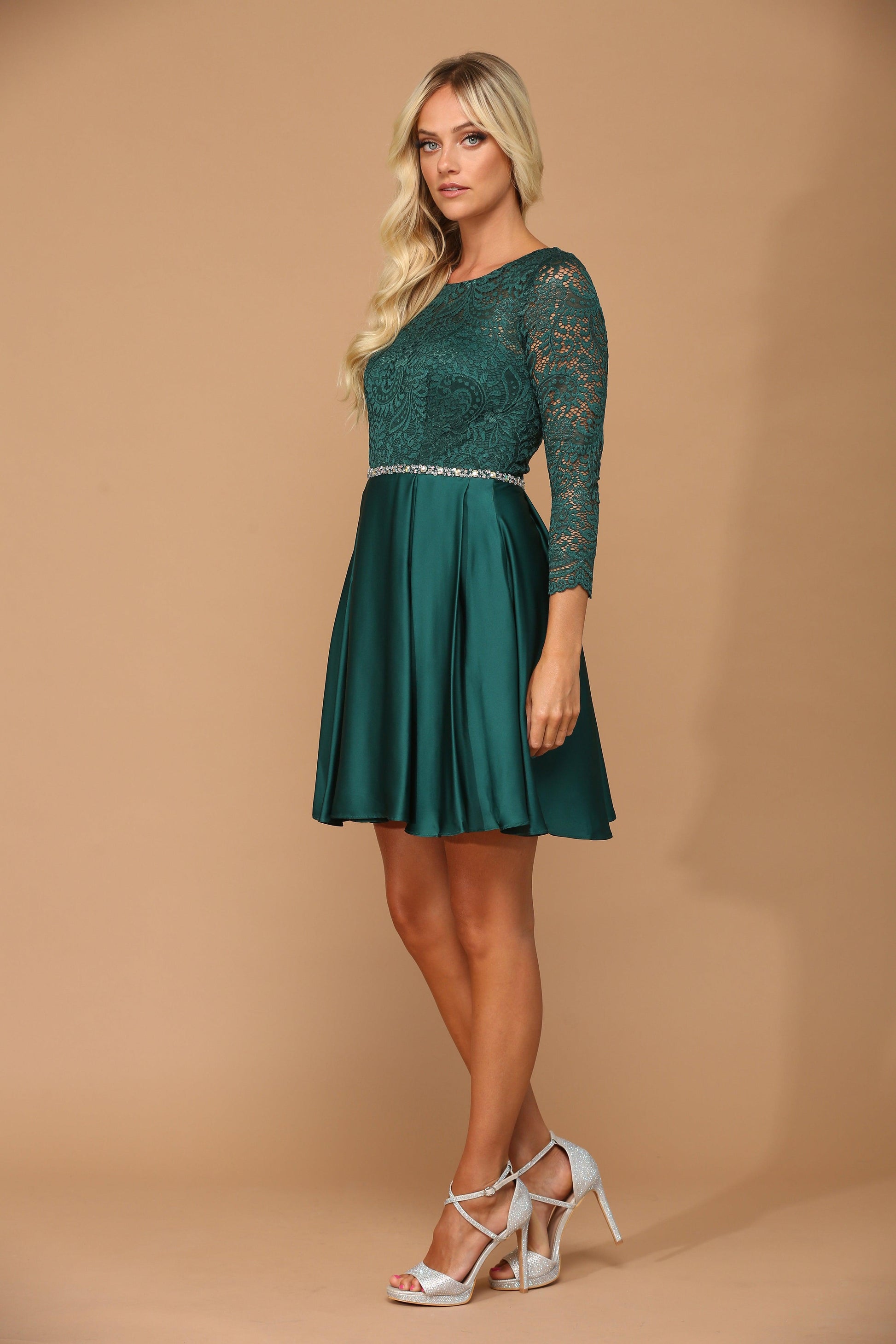 Long Sleeve Beaded Cocktail Graduation Dress