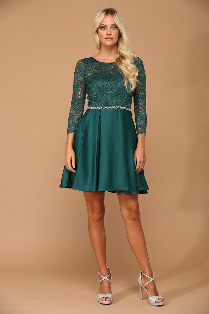 Long Sleeve Beaded Cocktail Dress