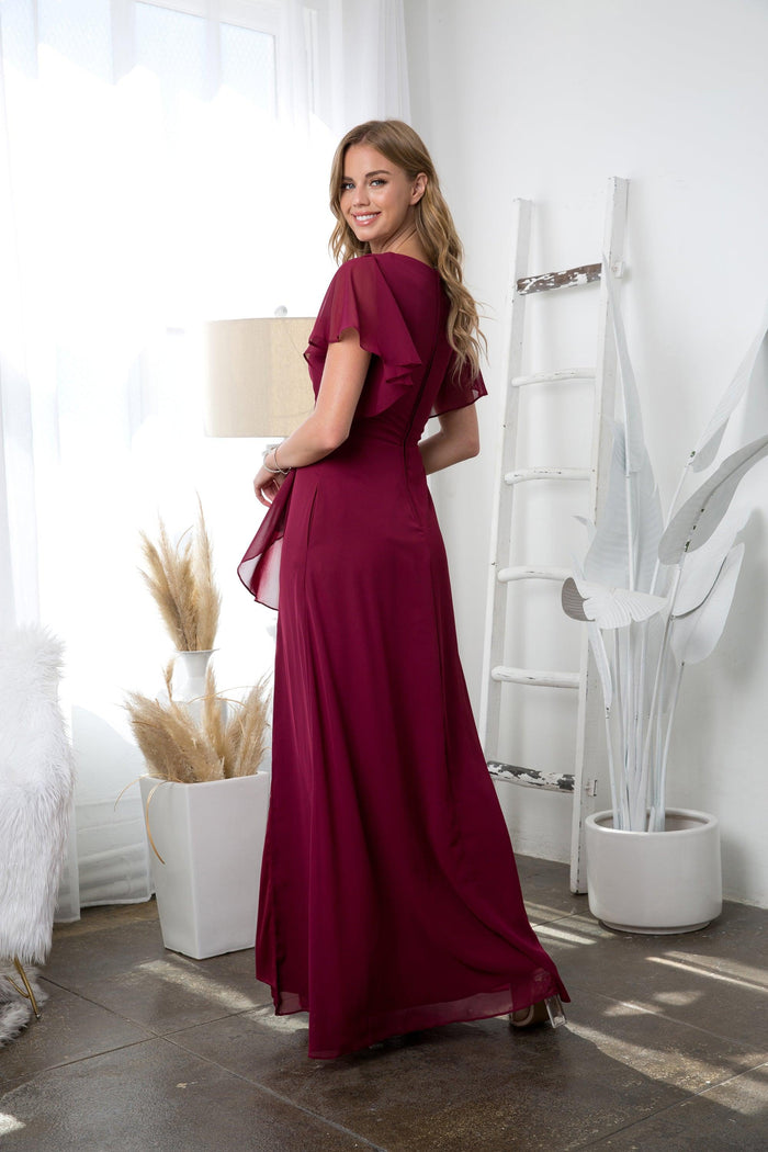 Long Formal Ruffle Sleeve Chiffon Evening Dress