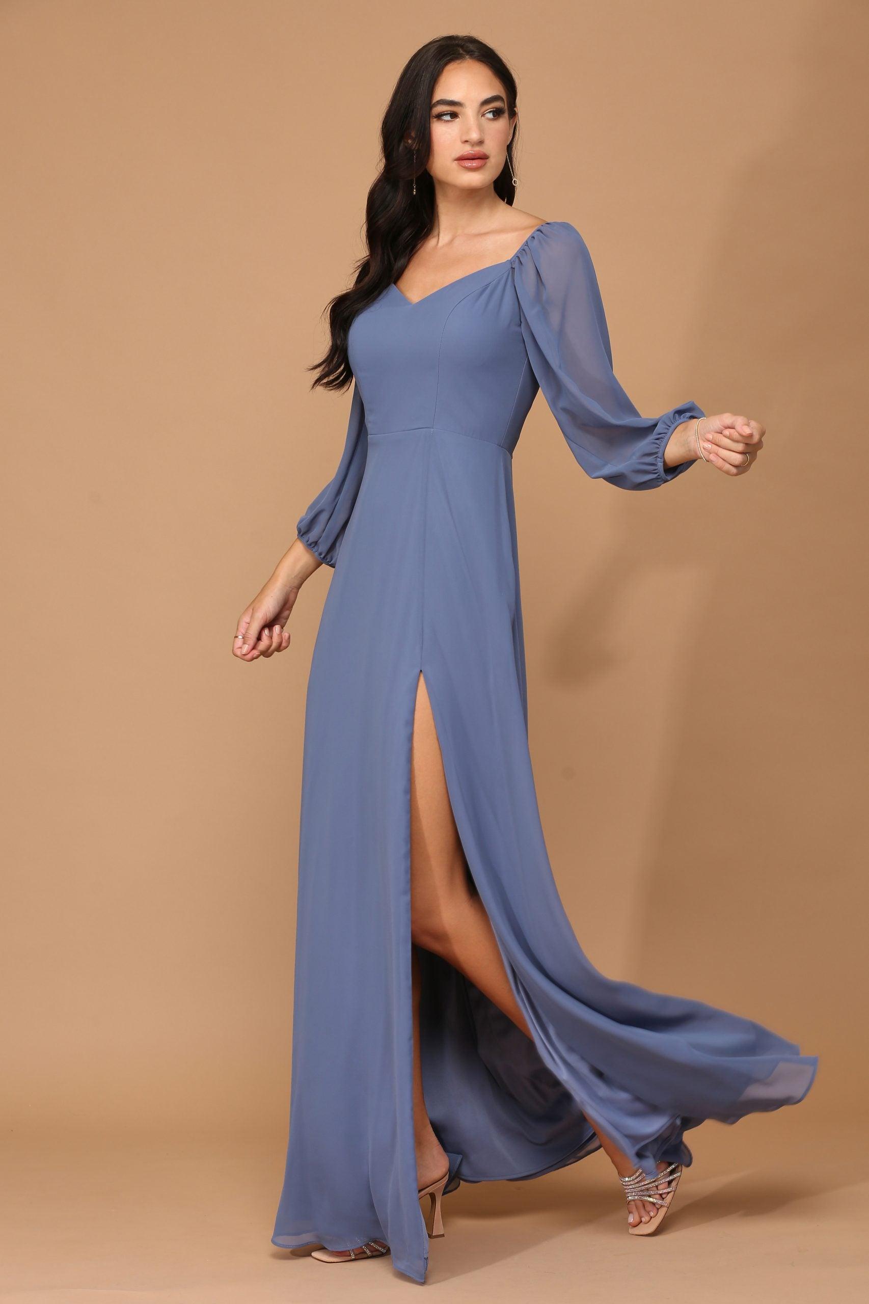 Long Sleeve Formal Chiffon Dress