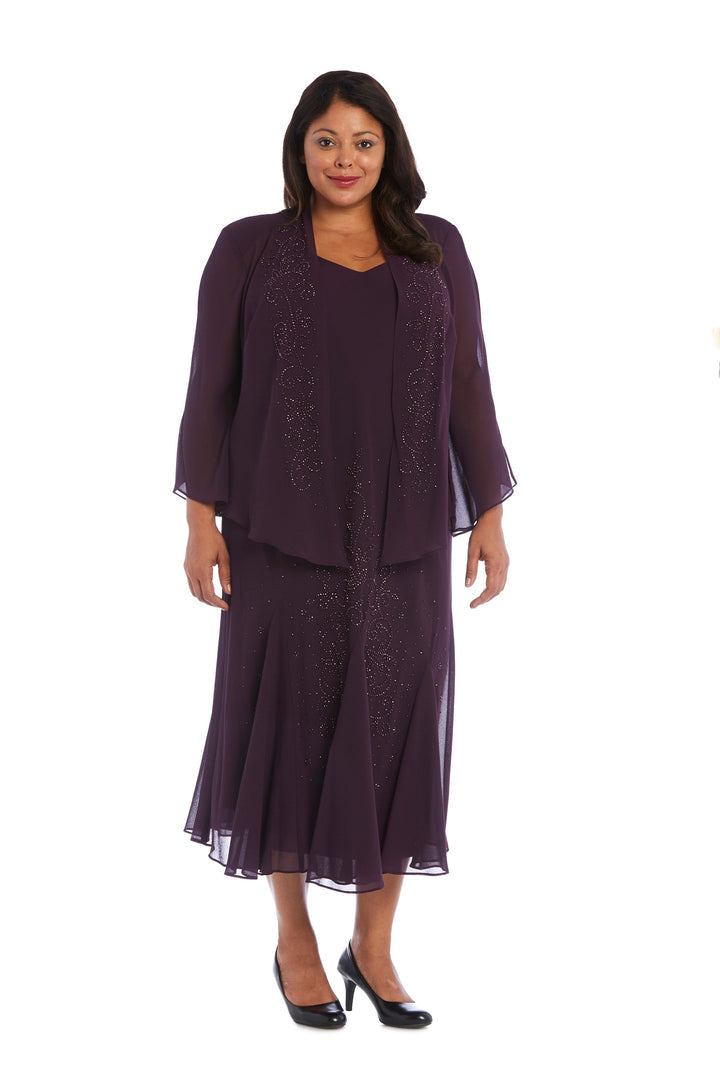 Plus Size Dresses Extra Plus Size Beaded Jacket Midi Dresses Eggplant