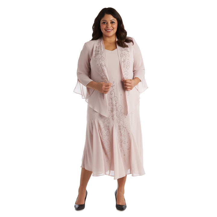 Plus Size Dresses Extra Plus Size Beaded Jacket Midi Dresses Mauve