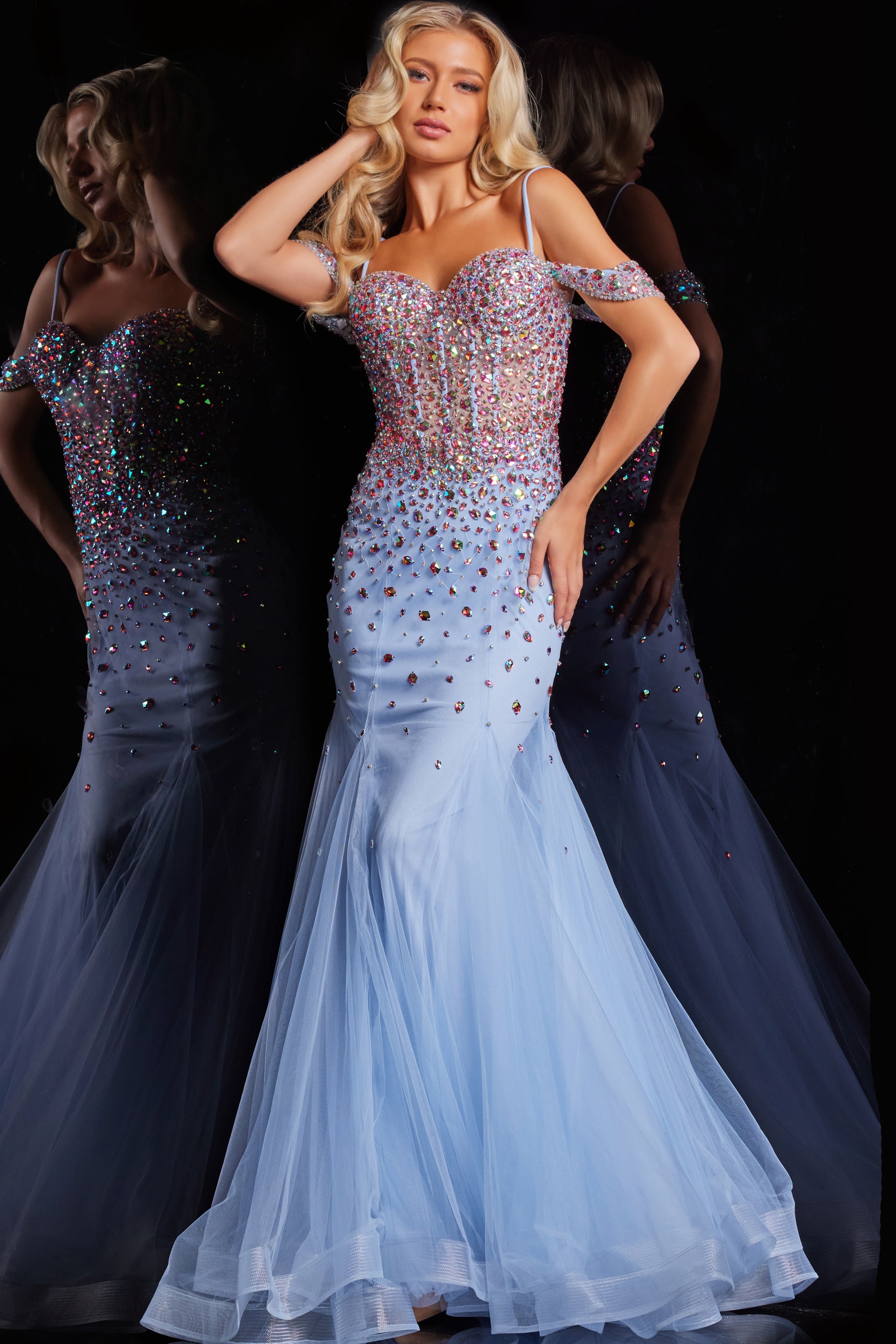 Prom Dresses Mermaid Long Formal Prom Dress Light Blue