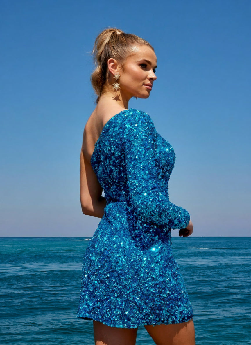 Cocktail Dresses Short One Shoulder Homecoming Dress PEACOCK