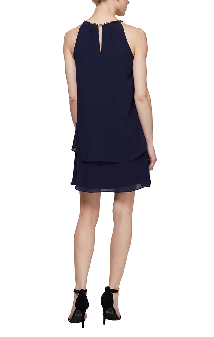 Cocktail Dresses Split Front Chiffon Dress Navy