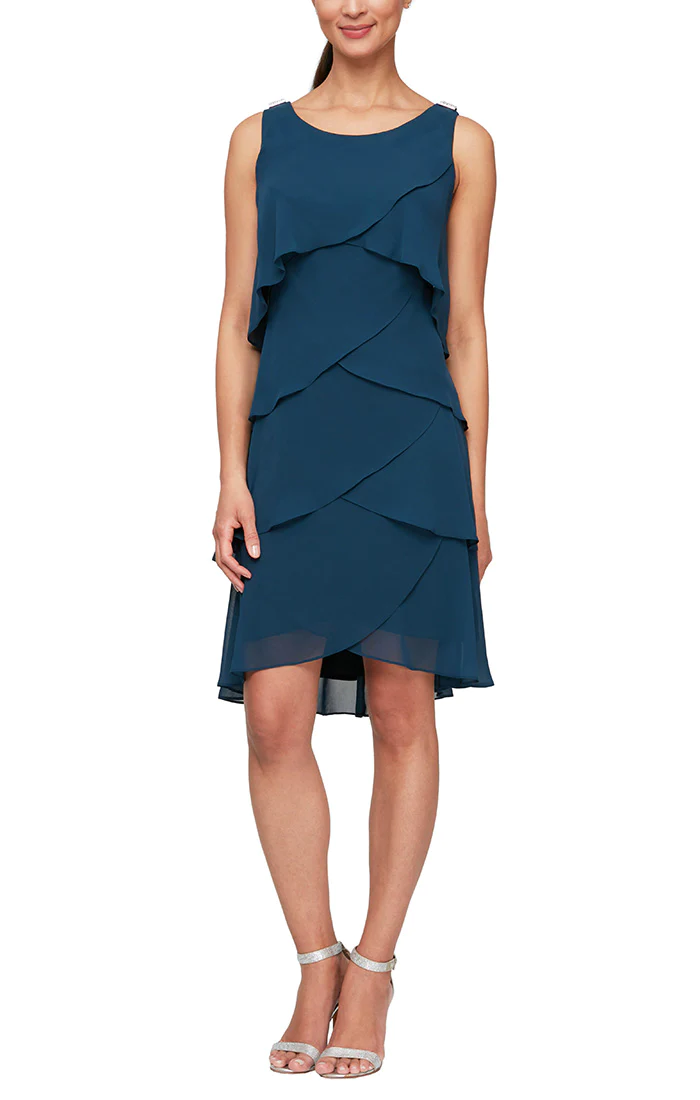 Cocktail Dresses Tiered Chiffon Cocktail Dress Mid Teal