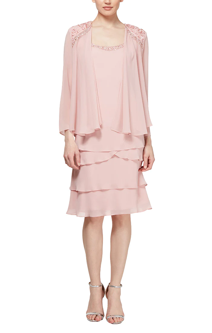 Mother of the Bride Dresses Tiered Jacket Short Dress Faded Rose