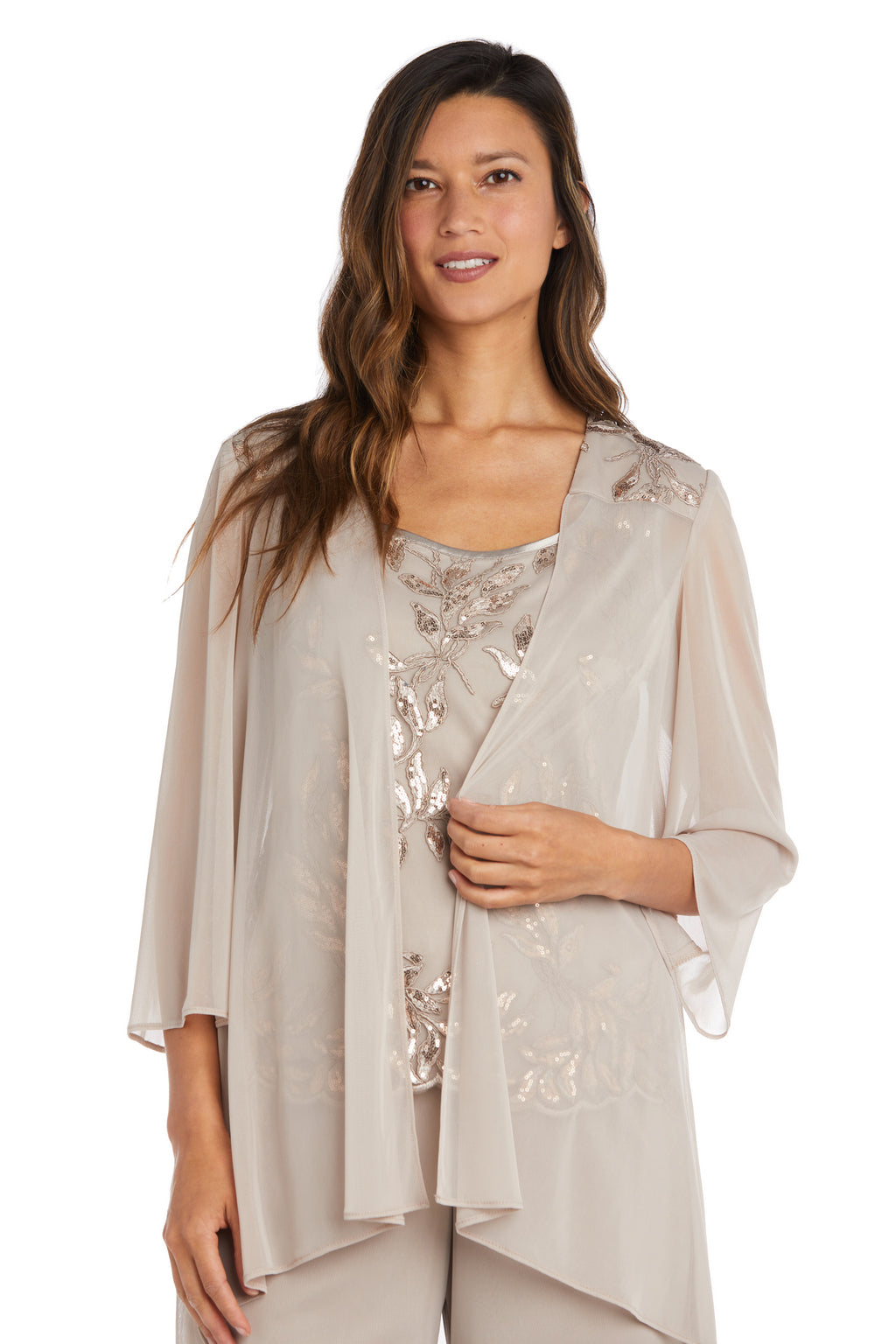 R&M Richards 42734 Three Piece Sequin Pant Suit Jacket Set